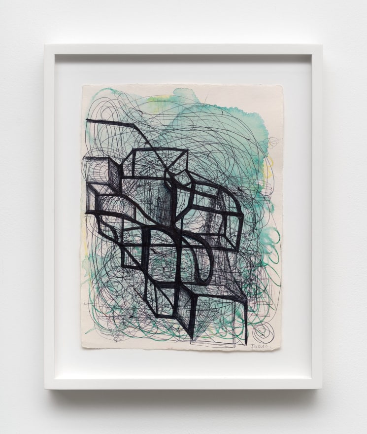 Joanne Greenbaum Untitled , 2010 Ball-point pen and watercolor on paper 15 5/8 x 12 5/8 x 1 5/8 in (framed) 39.7 x 32.1 x 4.1 cm (framed) (JGR22.008)