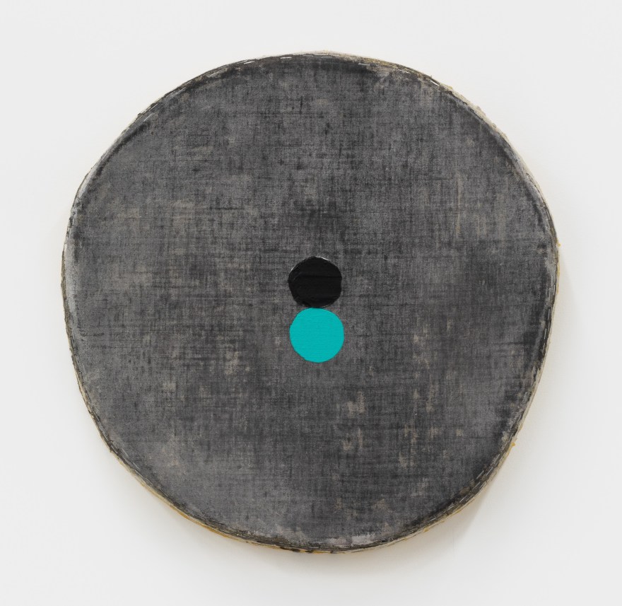 Otis Jones Black Circle, Aqua Circle, 2021 Acrylic on linen on wood 19 3/4 x 20 x 3 in 50.2 x 50.8 x 7.6 cm (OJO21.010)
