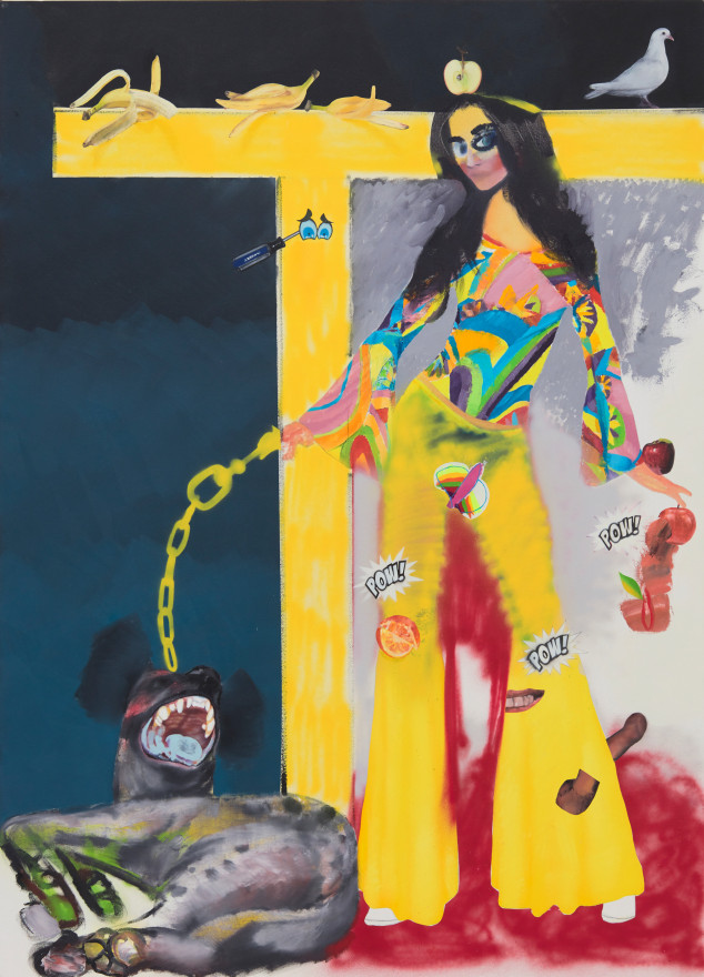 Alessandro Pessoli, Eva (Maddalena), 2019. Oil, spray paint, oil stick, tempera, soft pastels on canvas, 57 x 77 in, 144.8 x 195.6 cm (AP19.015)
