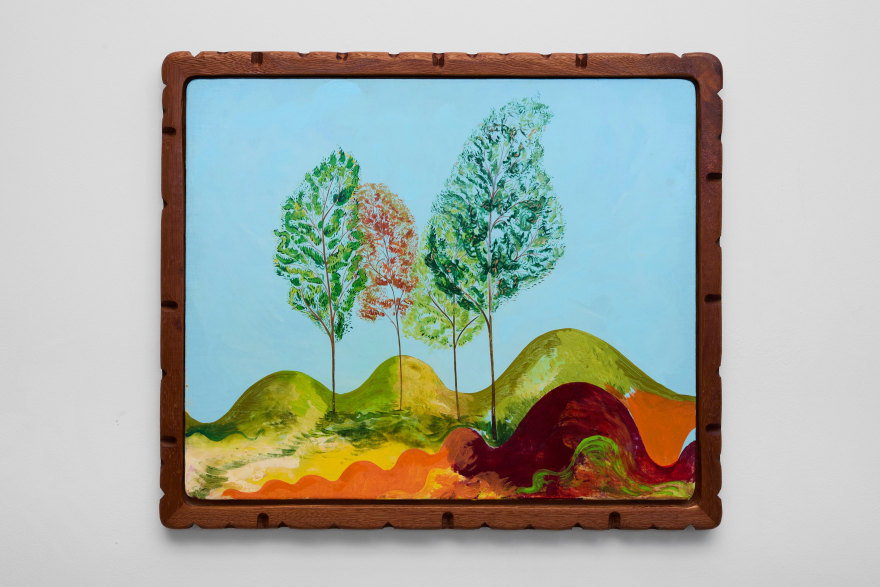 Karel Dicker Four Trees, 2025 Acrylic on cotton with American walnut frame 22 1/4 x 25 7/8 in 56.5 x 65.7 cm (KDI25.004)