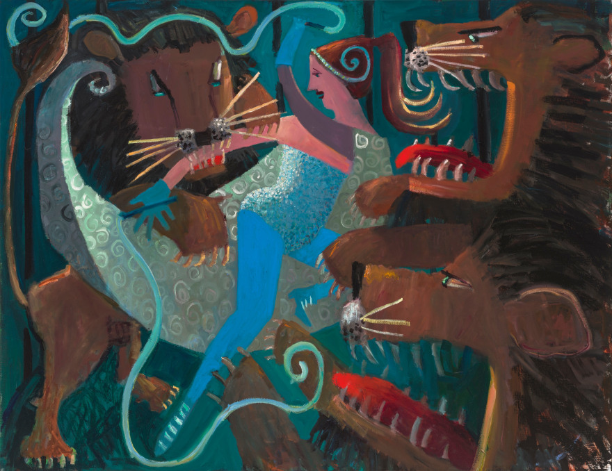 Kyle Staver Lion Drama 2, 2025 Oil on linen 54 x 70 in 137.2 x 177.8 cm (KST25.024)