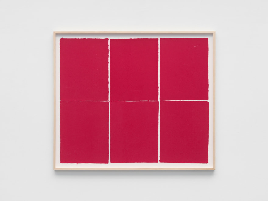 Ethan Cook Six Reds, 2022 Handmade pigmented paper 30 1/4 x 30 1/2 in - framed 76.8 x 77.5 cm - framed (ECO22.048)