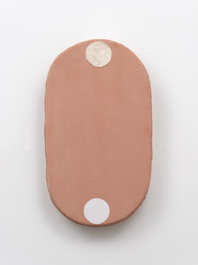 Otis Jones Pink With White and Dirty Circles, 2024 Acrylic on canvas on wood 36 1/4 x 21 x 5 in 92.1 x 53.3 x 12.7 cm (OJO24.001)