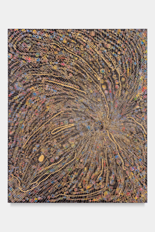 Mindy Shapero Portal Scar, welcome back after being here all along, 2023 Acrylic, gold and silver leaf on linen 90 x 72 in 228.6 x 182.9 cm (MS23.022)