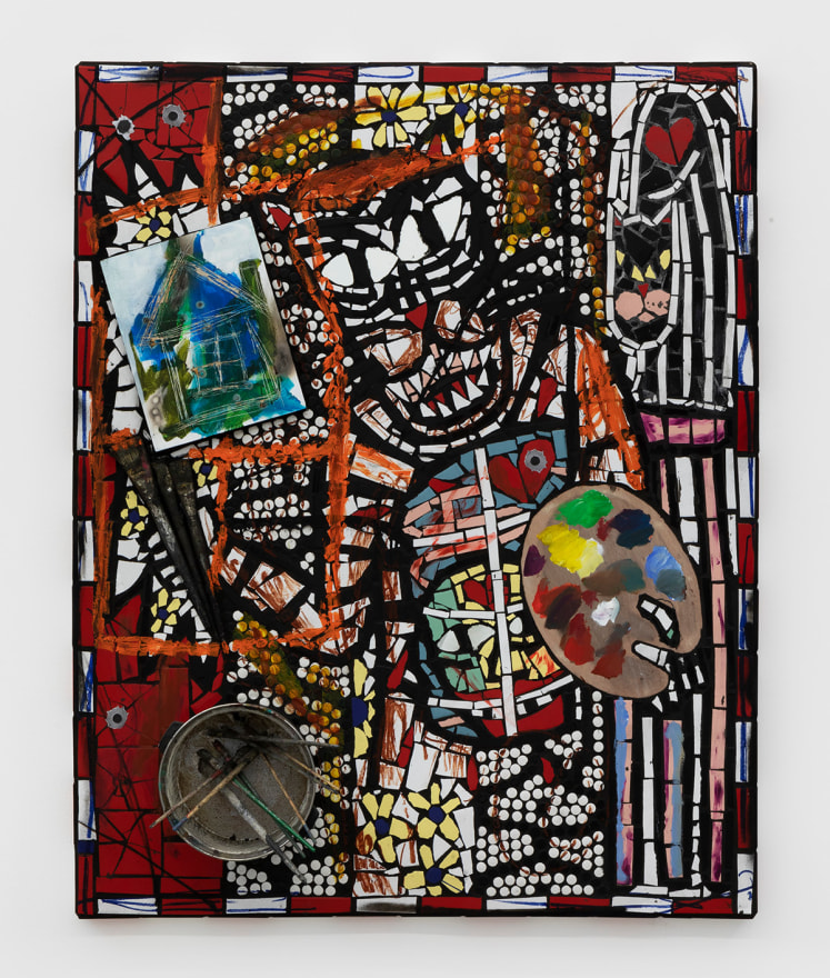 Cameron Welch Ex in Abs, 2018 Oil, acrylic, spray, collage,  found objects, and ceramic on panel&nbsp; 60 x 48 in 152.4 x 121.9 cm (CWE19.014)