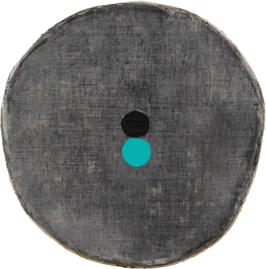 Otis Jones Black Circle, Aqua Circle, 2021 Acrylic on linen on wood 19 3/4 x 20 x 3 in 50.2 x 50.8 x 7.6 cm (OJO21.010)