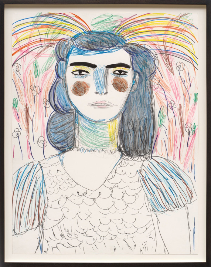 M&ograve;nica Subid&eacute; Rainbows and blue hair, 2023 Pencil on paper 28 1/4 x 22 1/4 x 1 5/8 in (framed) 71.8 x 56.5 x 4.1 cm (framed) (MSU23.042)