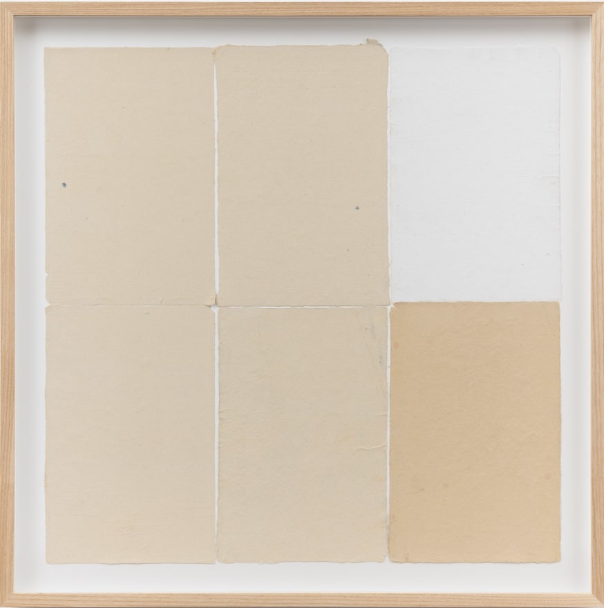 Ethan Cook Five alabasters, white, 2020 Handmade pigmented paper 19 3/4 x 19 1/2 in (framed) 50.2 x 49.5 cm (framed) (ECO20.048)