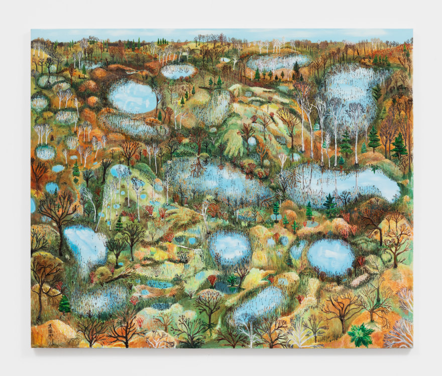 Sophia Heymans Wetlands, 2021 Oil, prairie grass seeds, moss, papier-m&acirc;ch&eacute;, molding paste, mop strings on canvas 50 x 60 in 127 x 152.4 cm (SHE21.002)