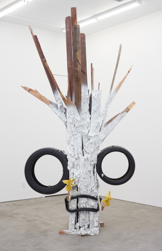 Jon Pylypchuk I command all the forces of nature!, 2018 Spray Foam, Wood, Aerosol, Tires and Gloves 144 x 76 x 73 in 365.8 x 193 x 185.4 cm (JPY18.017)