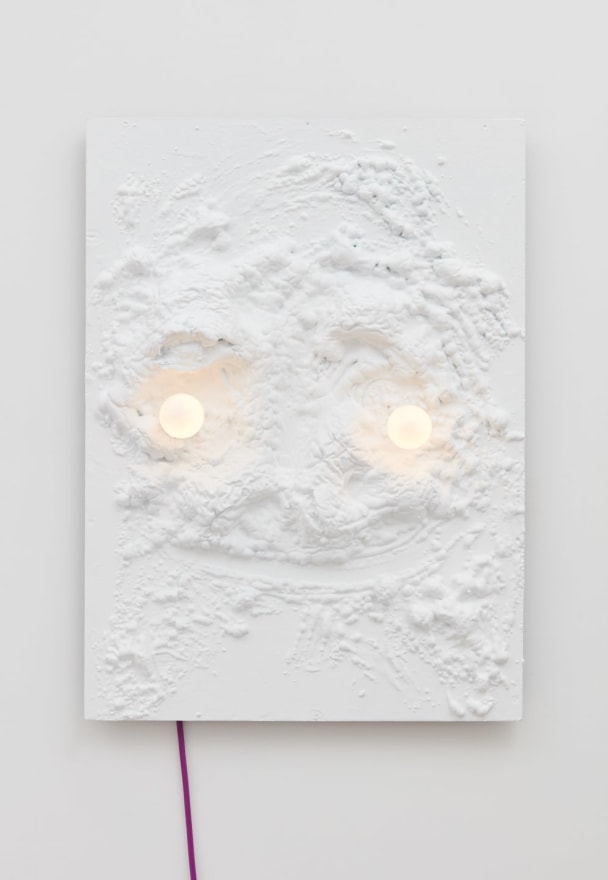 Jon Pylypchuk, Hey baby pass the wet wipes, you know why, and that&rsquo;s why I love you, 2018, Cast aluminum, acrylic paint, LED light bulbs, 43 1/8 x 31 1/2 x 2 in (109.5 x 80 x 5.1 cm), JPY18.009