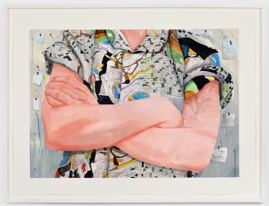 Rebecca Ness, Arms Crossed, 2020. Gouache and graphite on paper, 22 x 30 in, 55.9 x 76.2 cm, 24 5/8 x 32 3/4 in (framed), 62.5 x 83.2 cm (RNE20.032)