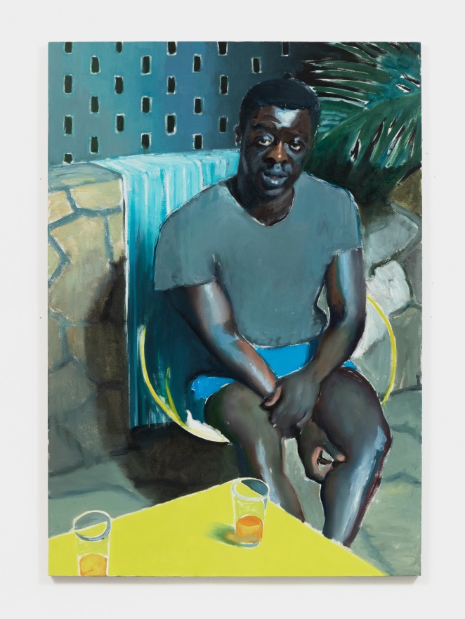 Jonathan Wateridge Man on Patio, 2018 Oil on linen 70 7/8 x 49 1/4 in 180 x 125 cm (JWA21.063)