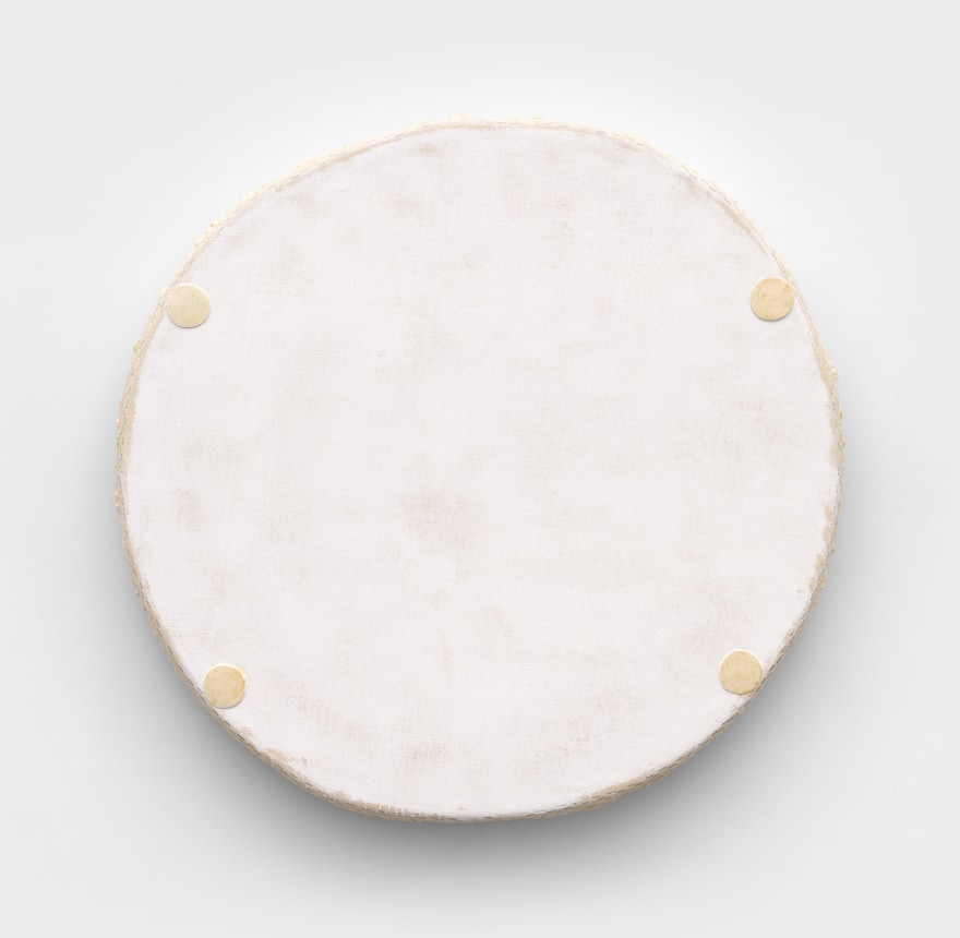 Otis Jones Four Dirty Circles On White Ground, 2025 Signed, titled, and dated on verso Acrylic on canvas on wood 39 x 40 x 4 in 99.1 x 101.6 x 10.2 cm (OJO25.010)