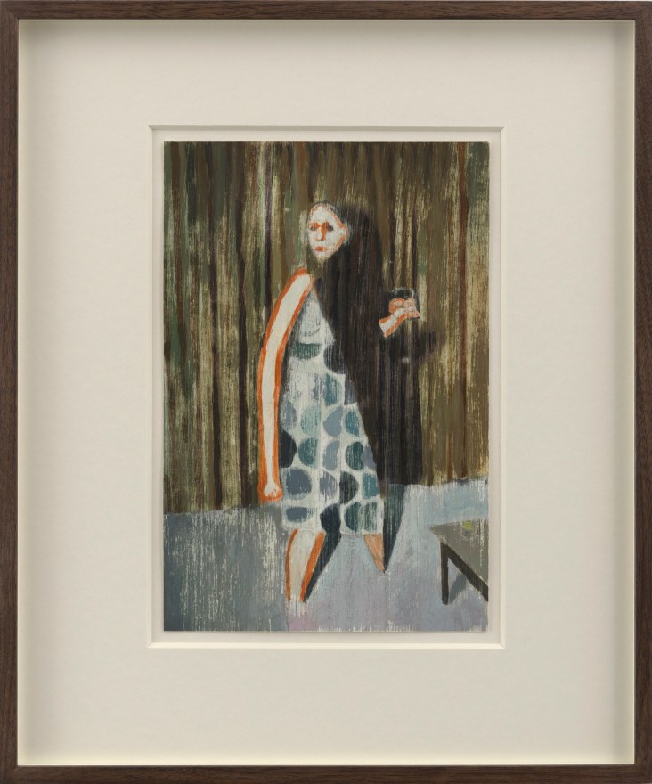 Jonathan Wateridge Figure with Glass, 2023 Oil on paper 16 1/2 x 13 7/8 in (framed) 41.9 x 35.2 cm (framed) (JWA23.023)
