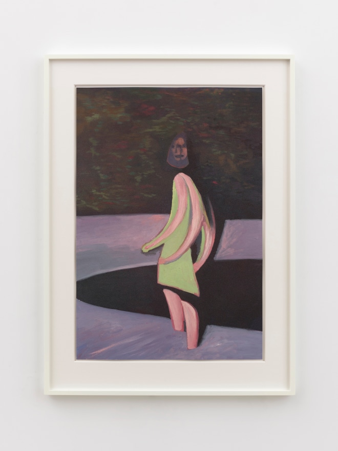 Jonathan Wateridge Evening Pool, 2025 Oil on paper 39 1/8 x 28 7/8 x 1 5/8 in (framed) 99.5 x 73.3 x 4 cm (framed) (JWA25.037)