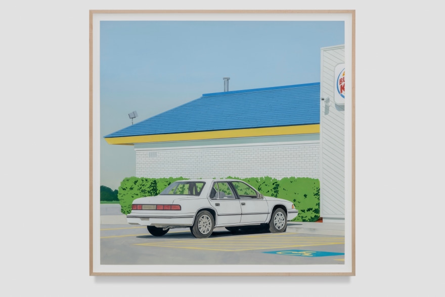 Jake Longstreth White Chevy Lumina, 2021 Oil on paper 34 1/8 x 34 1/8 in (unframed) 86.7 x 86.7 cm (unframed)  36 1/2 x 36 1/2 inches (framed) 92.7 x 92.7 cms (framed) (JLO21.029)