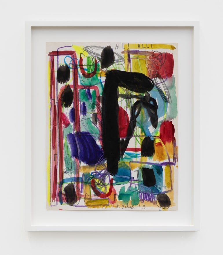 Andr&eacute; Butzer Untitled (ALL! ALL!), 2019 Watercolor, crayon, and pencil on paper 14 x 11 in (paper size) 35.6 x 27.9 cm (paper size) (AB19.044)
