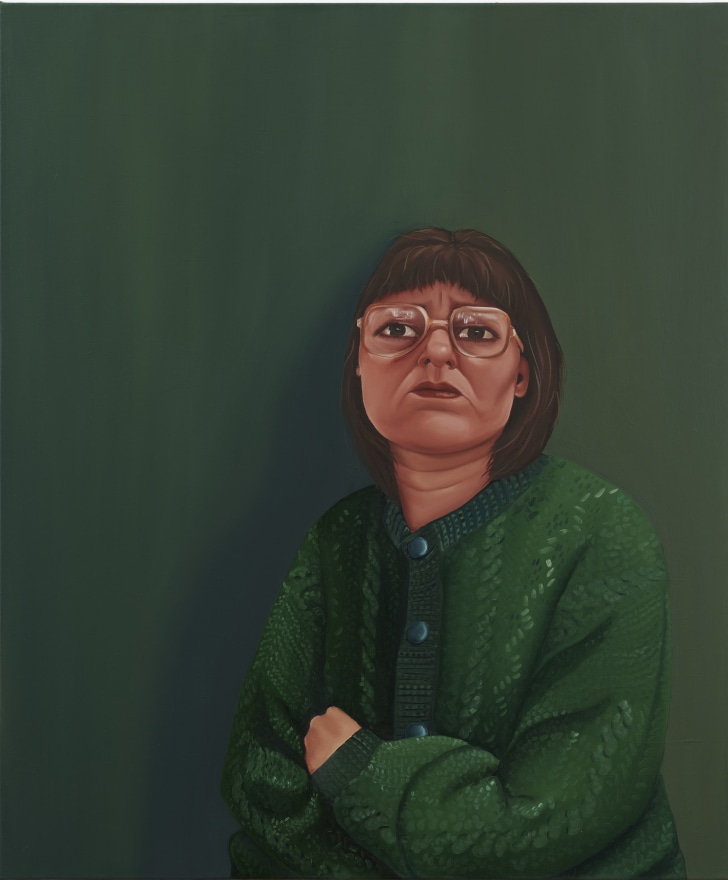 Madeleine Pfull, Green Cardigan, 2020. oil on linen, 30 x 36 in, 76.2 x 91.4 cm (MP20.008)