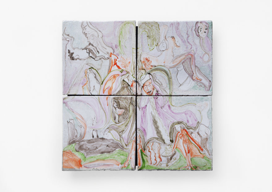 Lola Montes Lilac One, 2022 Hand-painted terracotta tiles, mounted on aluminum backing 23 5/8 x 23 5/8 x 2 in 60 x 60 x 5.1 cm (LMO22.062)