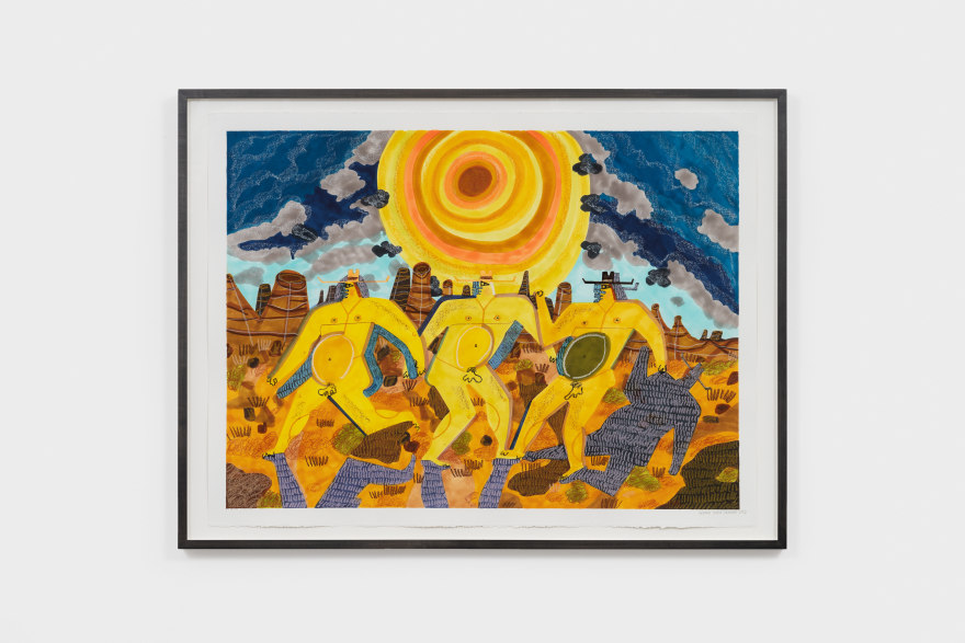 Andrea Joyce Heimer Cowboys Cousins In The Sun., 2023 Marker/oil pastel on paper 25 x 33 in (framed) 63.5 x 83.8 cm (framed) (AJO23.016)