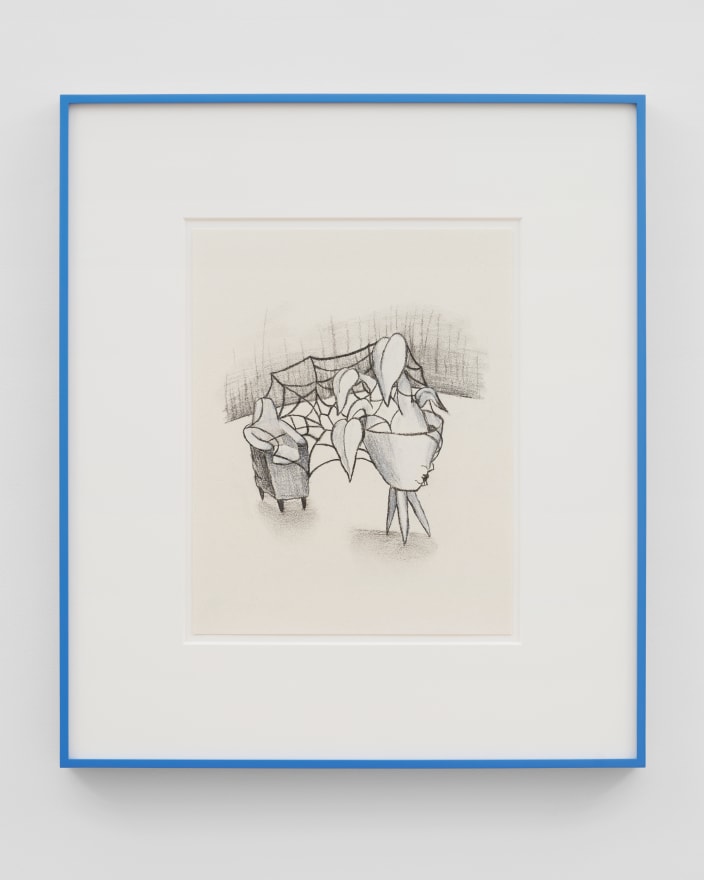 Ginny Casey Webbed Seating, 2022 Charcoal on paper 20 1/8 x 23 1/8 x 1 1/2 in (framed) 51.1 x 58.7 x 3.8 cm (framed) (GCA22.025)