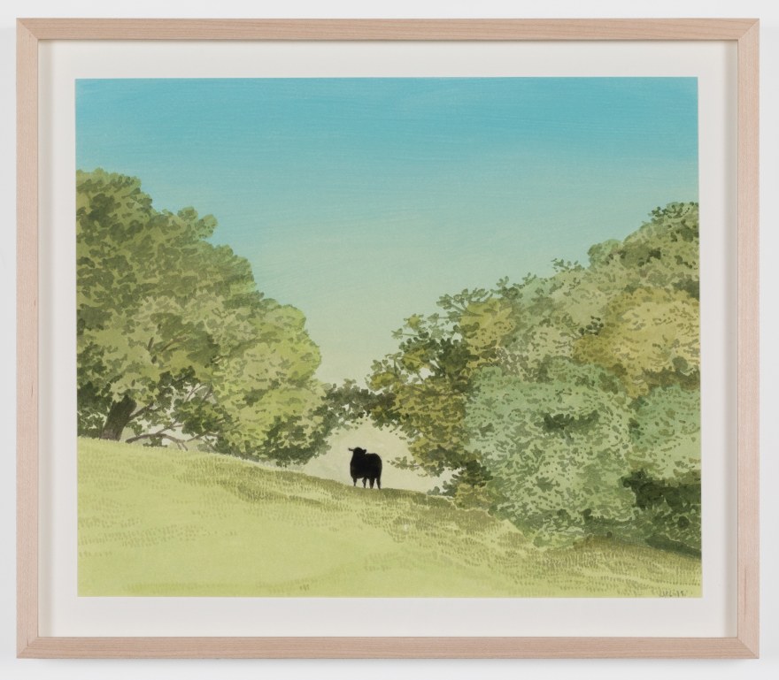 Jake Longstreth, Untitled (Ojai Cow 1), 2020. Oil on watercolor paper, 11 x 14 in (framed). 27.9 x 35.6 cm (JLO20.011)