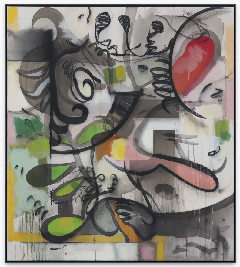 Jan-Ole Schiemann, Symbiontin, 2020. Ink, acrylic, oil pastel, and charcoal on canvas, 55 1/8 x 49 1/4 in, 140 x 125 cm (JS20.022)