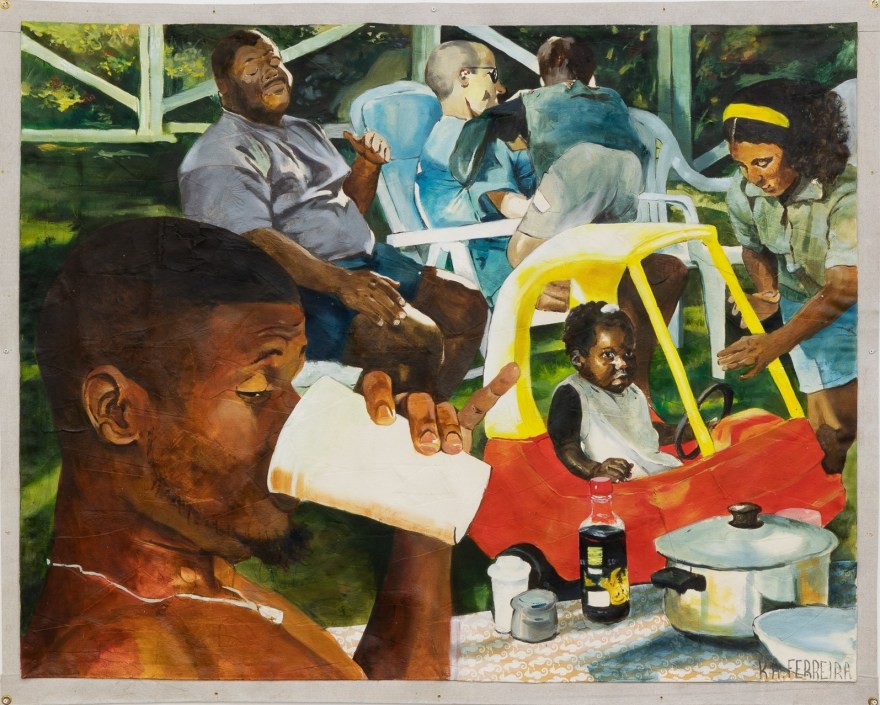 Kareem-Anthony Ferreira Bareback at the cookout, 2020 Oil and mixed media on canvas 58 x 71 1/2 in 147.3 x 181.6 cm (KFE20.007)