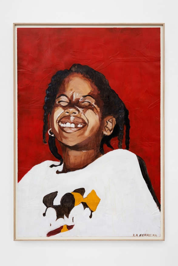 Kareem-Anthony Ferreira Portrait of Raquel (Red Background), 2021 Acrylic and mixed media on paper 44 x 30 in 111.8 x 76.2 cm 45 1/4 x 31 3/4 inches (framed) 115 x 80.5 cms (framed) (KFE21.017)