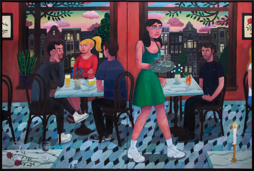 Ben Sledsens, The Waitress, 2017. Oil, acrylic and spray paint on canvas, 78 3/4 x 118 1/8 in, 200 x 300 cm (BSL17.002)