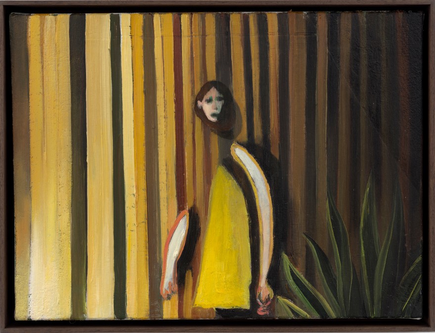 Jonathan Wateridge Figure by Blinds, 2023 Oil on canvas 12 7/8 x 16 3/4 in (framed) 32.7 x 42.5 cm (framed) (JWA23.050)