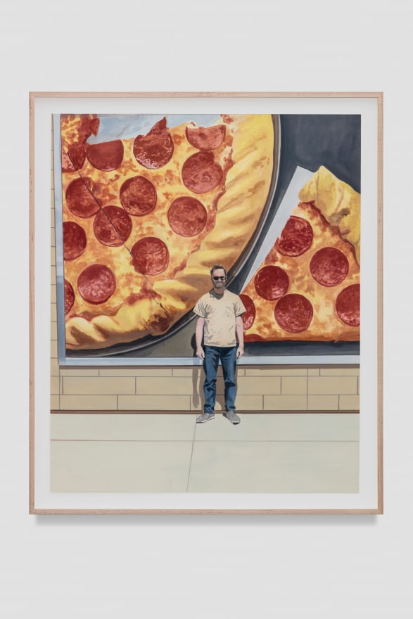 Jake Longstreth Gas Station Pizza, 2021 Oil on paper 22 x 18 in (unframed) 55.9 x 45.7 cm (unframed)  24 1/4 x 20 1/2 inches (framed) 61.6 x 52.1 cms (framed) (JLO21.028)