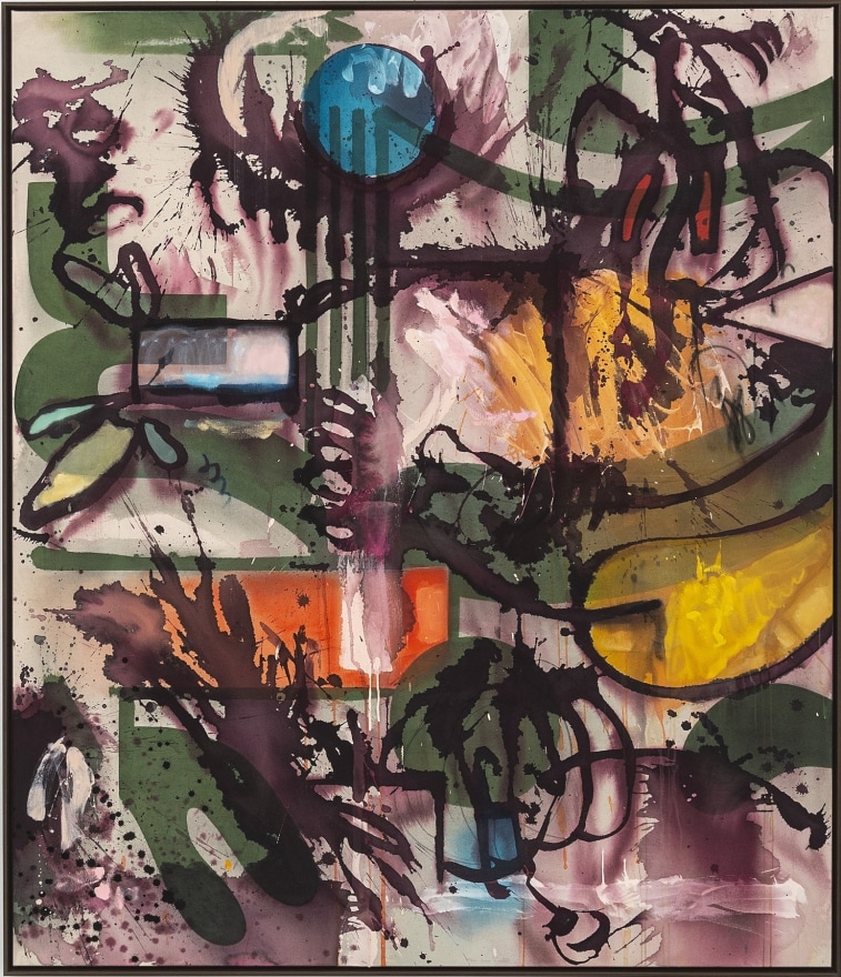 Jan-Ole Schiemann Perfect Puddle In An Imperfect Equation, 2022 Ink, acrylic, oil paint on canvas 55 1/8 x 47 1/4 in 140 x 120 cm (JS22.036)