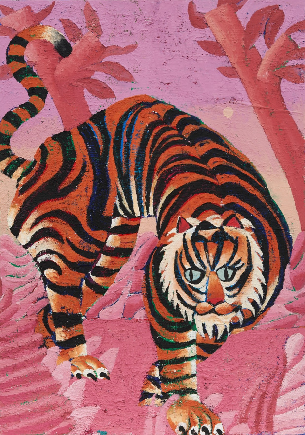 Ralf Kokke Peek-a-Boo, Tiger Sees You, 2023 Chalk paint on linen 44 1/2 x 31 1/2 in 113 x 80 cm (RKO23.008)