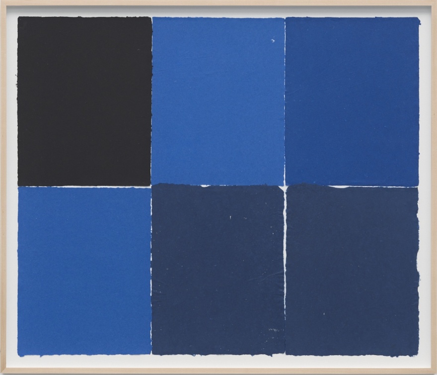 Ethan Cook Six Different Blues, 2022 Handmade pigmented paper 30 1/4 x 30 1/2 in (framed) 76.8 x 77.5 cm (framed) (ECO22.045)