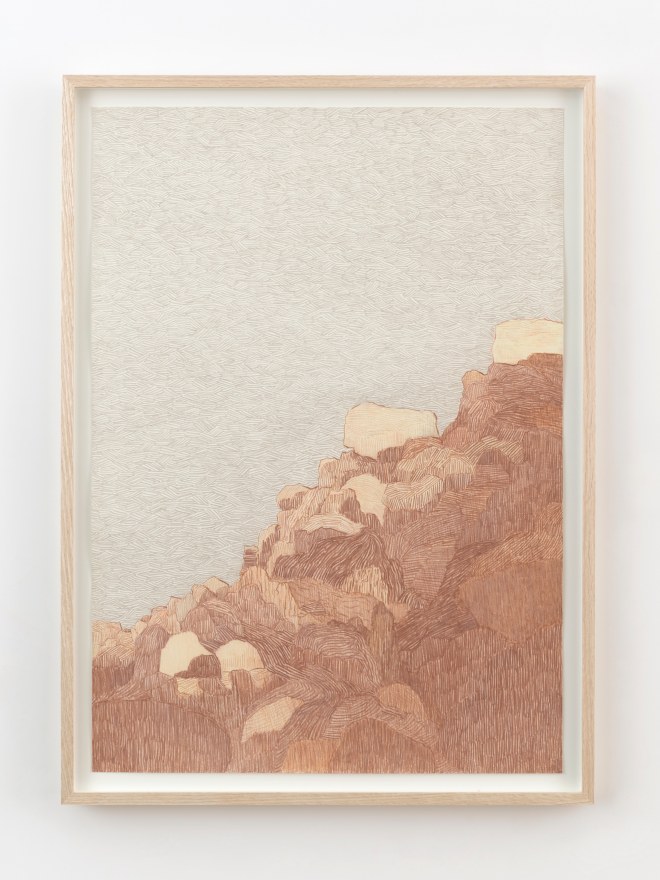 Per Adolfsen Rocky mountainside, 2024 Signed, titled, and dated on verso Colored pencil on Hahnemühle paper 35 1/8 x 25 5/8 in (framed) 89.2 x 65 cm (framed) (PAD24.081)