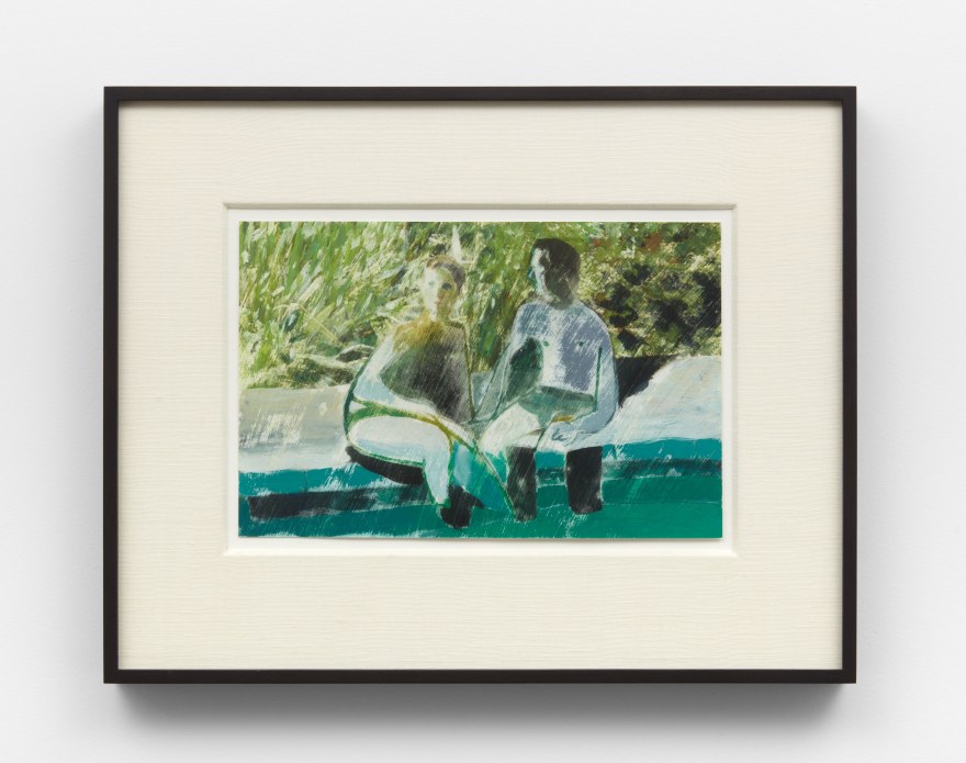 Jonathan Wateridge Figures by Pool III, 2021 Oil on paper 13 1/2 x 17 in (framed) 34.3 x 43.2 cm (framed) (JWA21.086)