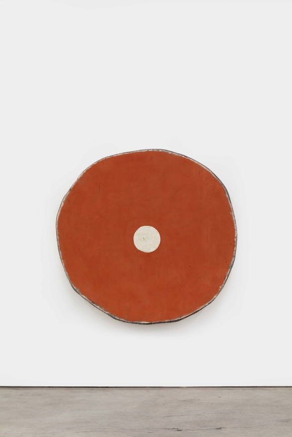 Red Oxide with Dirty White Circle, 2021 Acrylic on linen on wood 55 1/2 x 57 3/4 x 5 in 141 x 146.7 x 12.7 cm (OJO21.011)