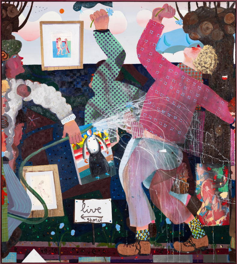 Pieter Jennes Unfulfilled Karma, 2022 Oil and collage on canvas 74 3/4 x 66 7/8 in 190 x 170 cm (PJE23.001)