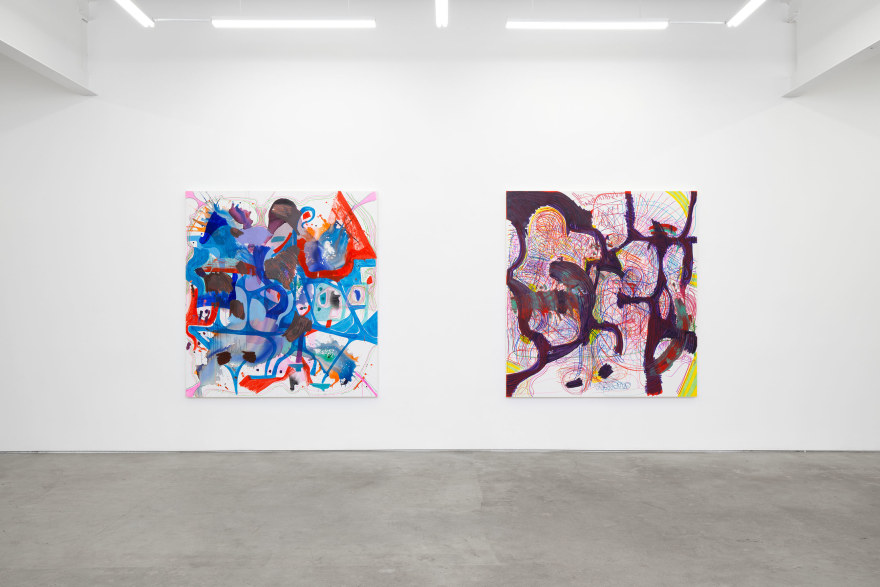 Installation view of Joanne Greenbaum, IVE SEEN THAT FACE BEFORE, (March 24 - April 29, 2023). Nino Mier Gallery Three, Los Angeles.