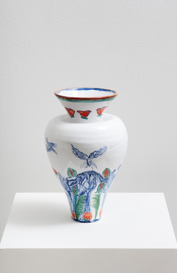 Lola Montes Tittle kimono vase, 2022 Hand-painted terracotta vase 10 3/4 x 1/2 in 27.3 x 1.3 cm (LMO22.065)