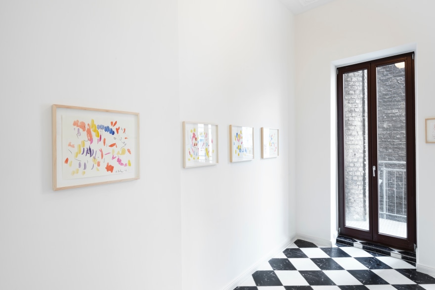 Installation View of 4 Multicolored Untitled Drawings from Butzer's Salon Nino Mier Exhibition (2018)