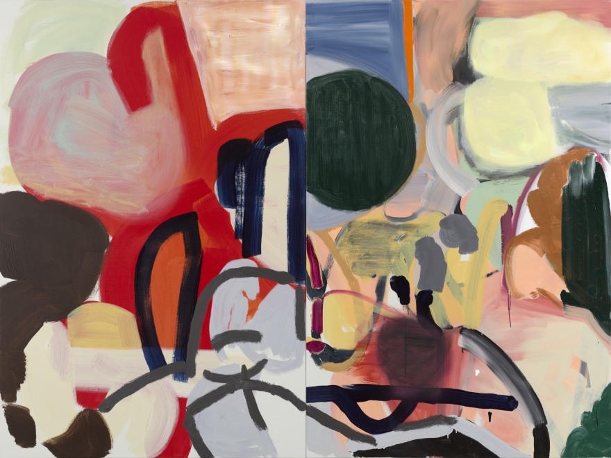 Liliane Tomasko POEM THING (Slowly the evening puts on the garments held for it by a rim of ancient trees), 2025 Acrylic and acrylic spray on linen 75 x 100 in 190.5 x 254 cm (LTO25.020)