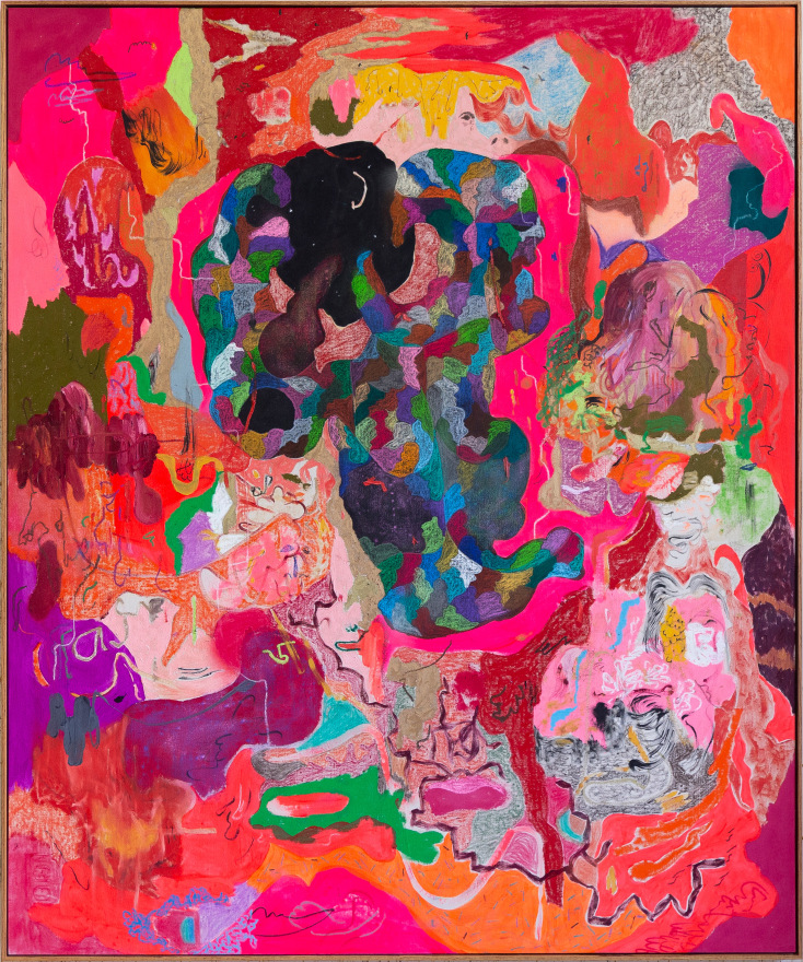 Michael Bauer  Red Cave and Blonde, 2019 Oil, crayon, pastel&nbsp;and acrylic on canvas 73 x 61 in 185.4 x 154.9 cm (MB19.010)