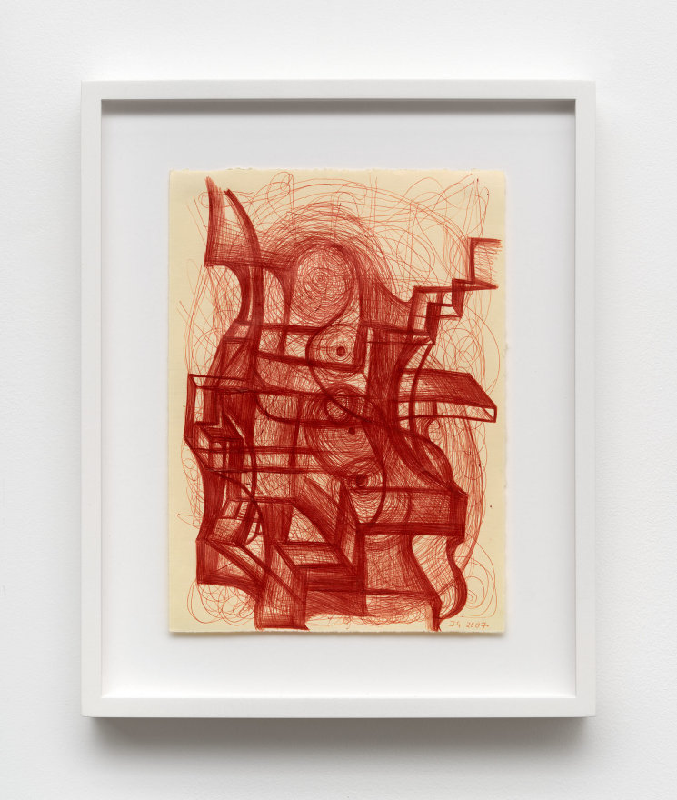 Joanne Greenbaum Untitled , 2007 Ballpoint pen on paper 15 5/8 x 12 5/8 x 1 5/8 in (framed) 39.7 x 32.1 x 4.1 cm (framed) (JGR22.014)