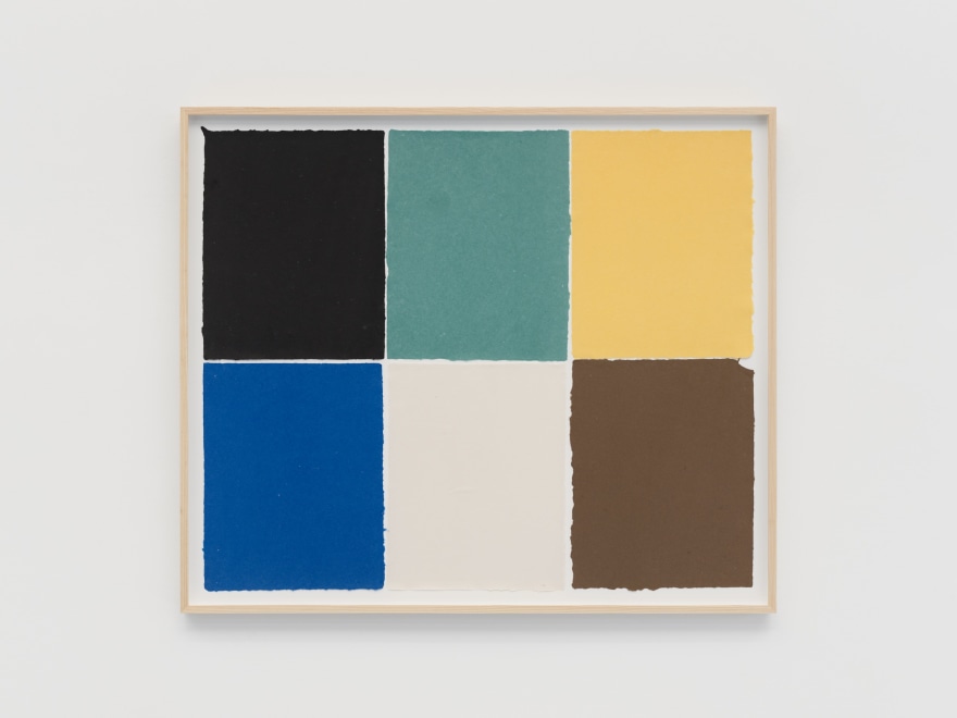 Ethan Cook Black, teal, yellow, blue, white, brown, 2021 Handmade pigmented paper 30 x 36 inches 76.2 x 91.4 cms (ECO21.018)