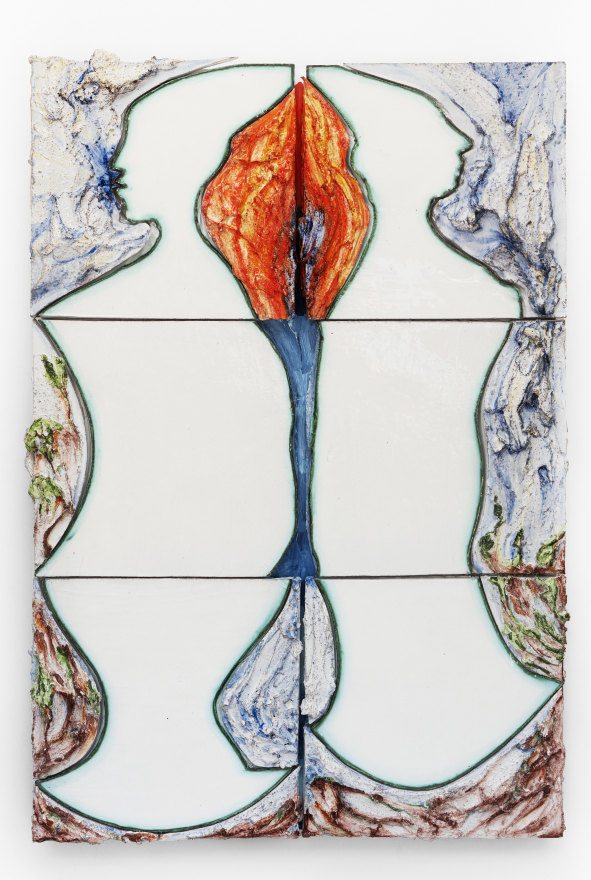 Lola Montes Oracle, 2022 Hand-painted terracotta relief tiles, mounted on aluminum backing 48 1/2 x 33 x 3 1/4 in 123.2 x 83.8 x 8.3 cm (LMO22.033)