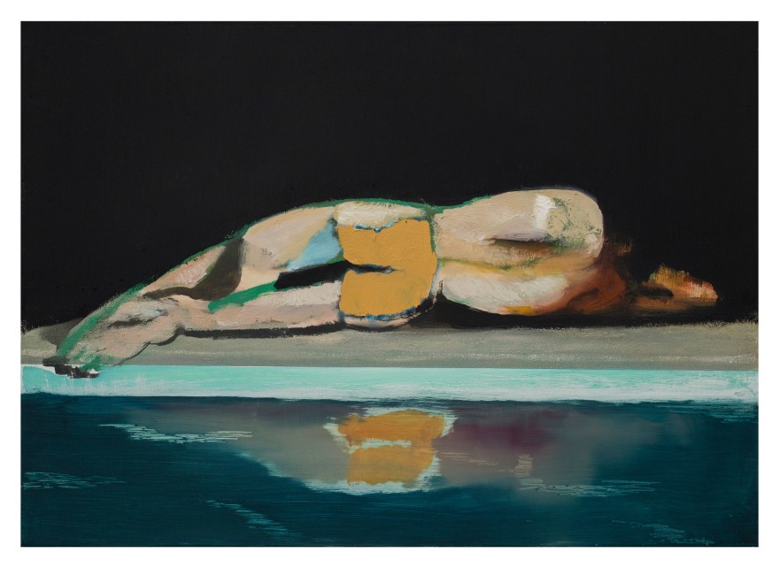 Jonathan Wateridge Reclining Swimmer, 2022 Oil on Canvas 19 3/4 x 27 1/2 in 50 x 70 cm (JWA22.041)