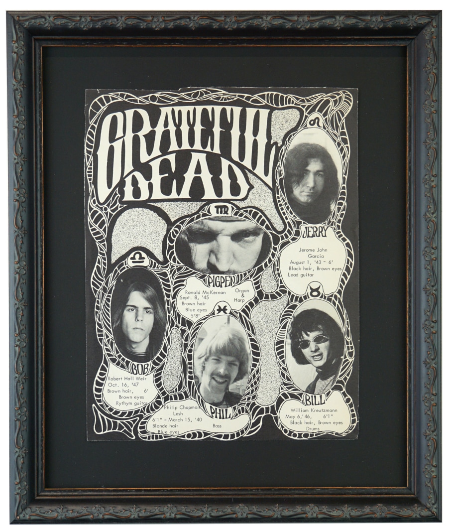 Grateful Dead Fan Club Flyer, 1967, with astrological signs and bios.